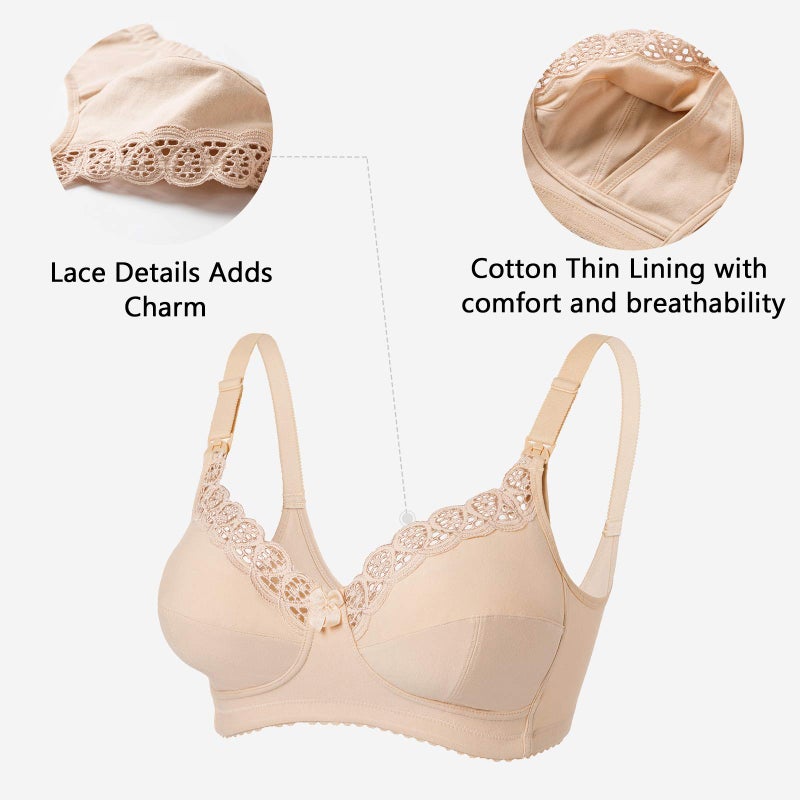 Gratlin Women's Plus Size Cotton Nursing Bra Wireless Breastfeeding Maternity Bras Black 38H - Image 5